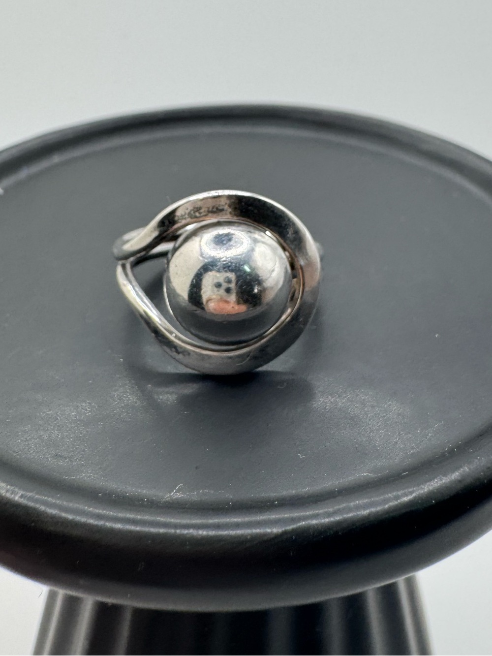 Modern Sterling Silver Ball with Loop Ring - Size 8